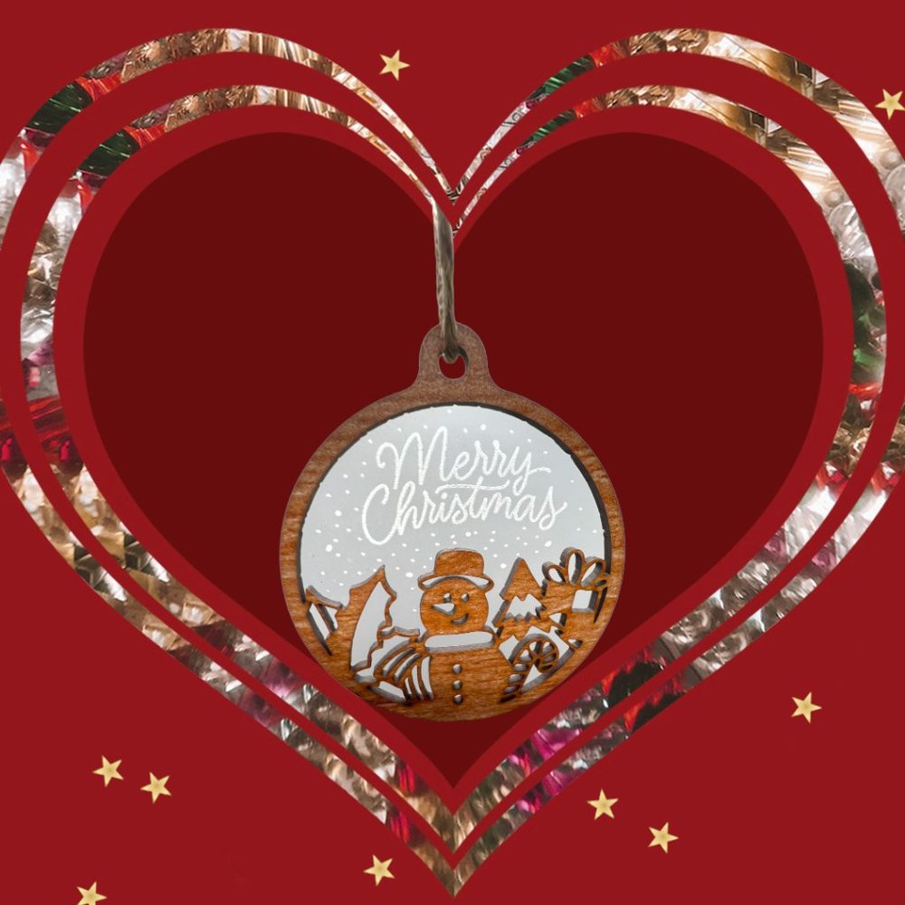 Merry Christmas - Clear Frost with Wood Grain Snowman Frame